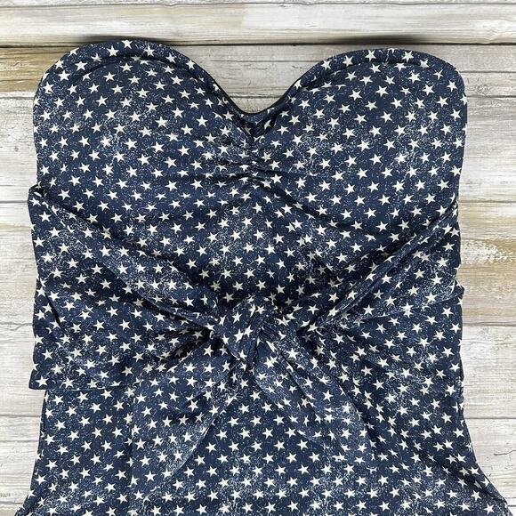 Revolve WeWoreWhat One Piece Swimsuit Size Small Blue Star Tie Front Strapless - Picture 4 of 14